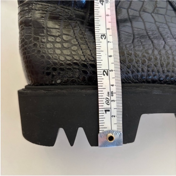 Aquatalia Harlo Combat Boots Croc Embossed Lug Sole Leather Black Size 10.5 - Picture 14 of 15